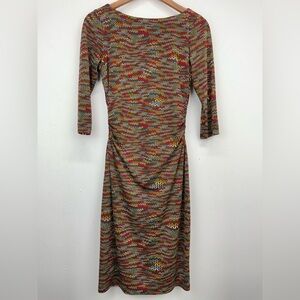 David Meister size 4 Women’s Multicolor Geometric Print 3/4 Sleeve Sheath Dress